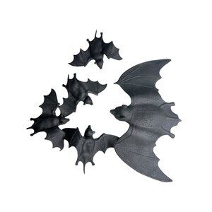 5 LOT Rubber Bat Family Toy Figures 1 Mom 4 Babies Black Squishy Bean Filled